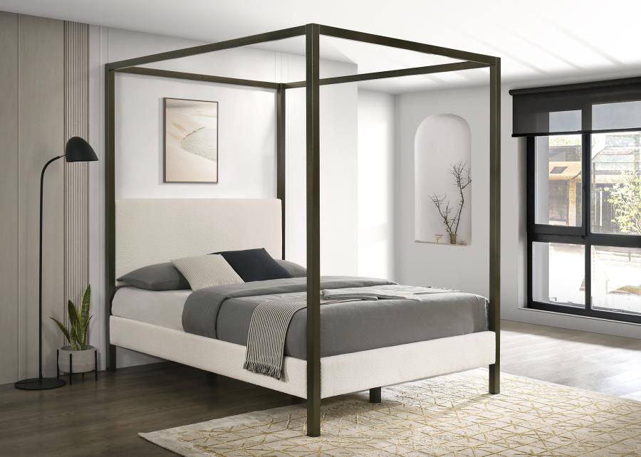 Monroe Upholstered Canopy Bed, Vanilla – view 1