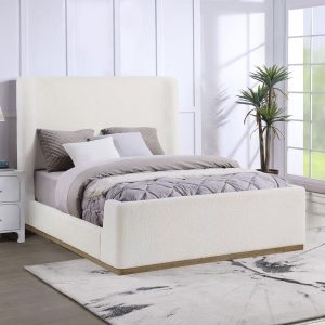 Nala Bouclé Upholstered Platform Bed, Cream – view 1
