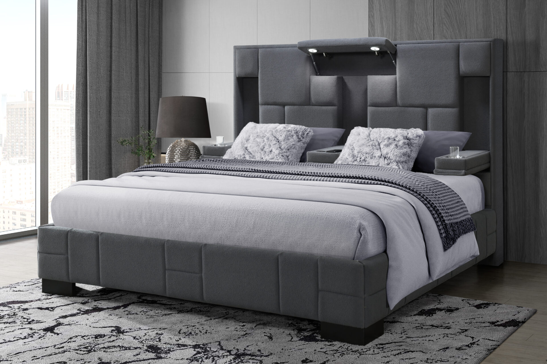 Oscar Bed with Wireless Charging, Dark Grey – view 1