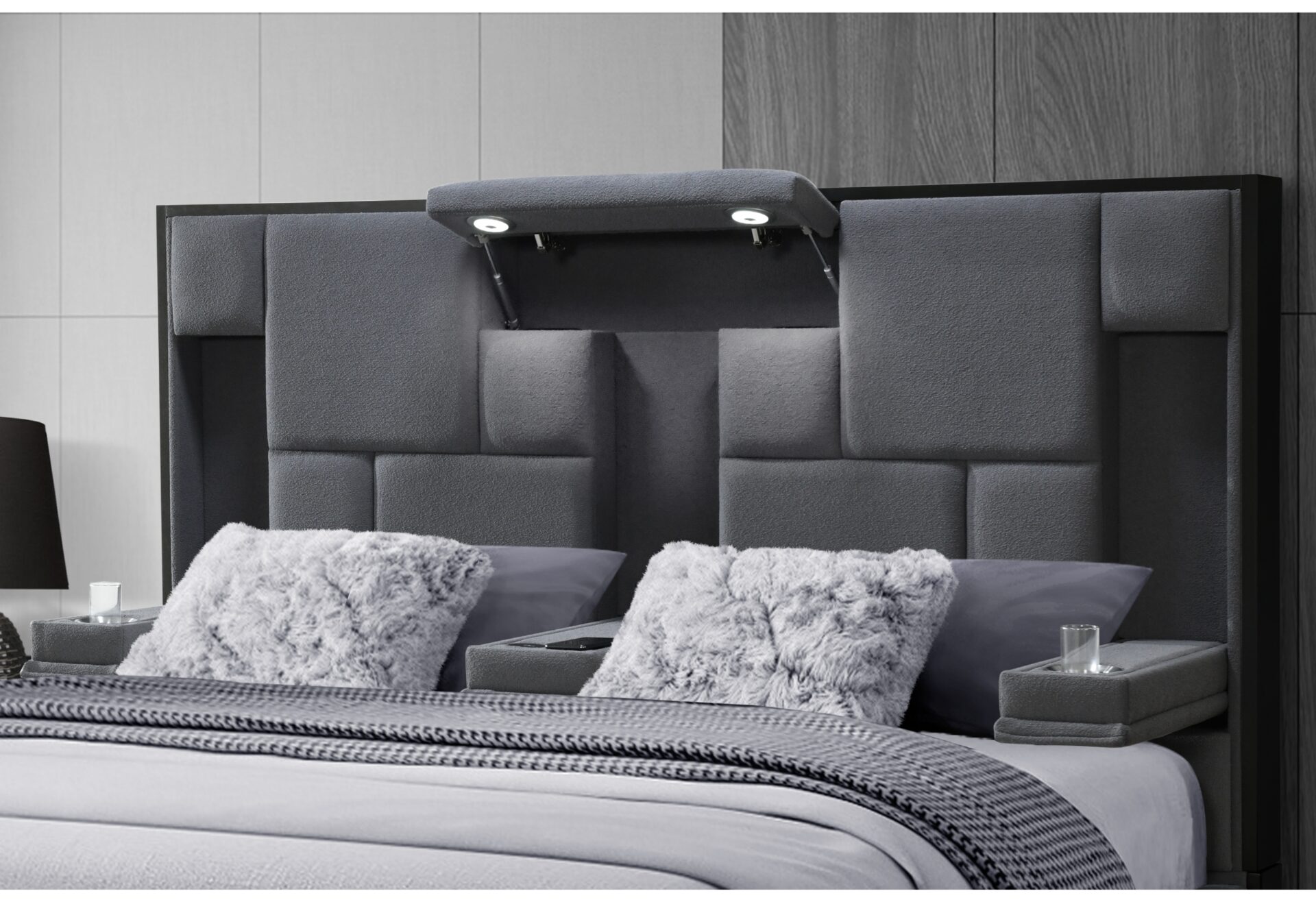 Oscar Bed with Wireless Charging, Dark Grey – view 2
