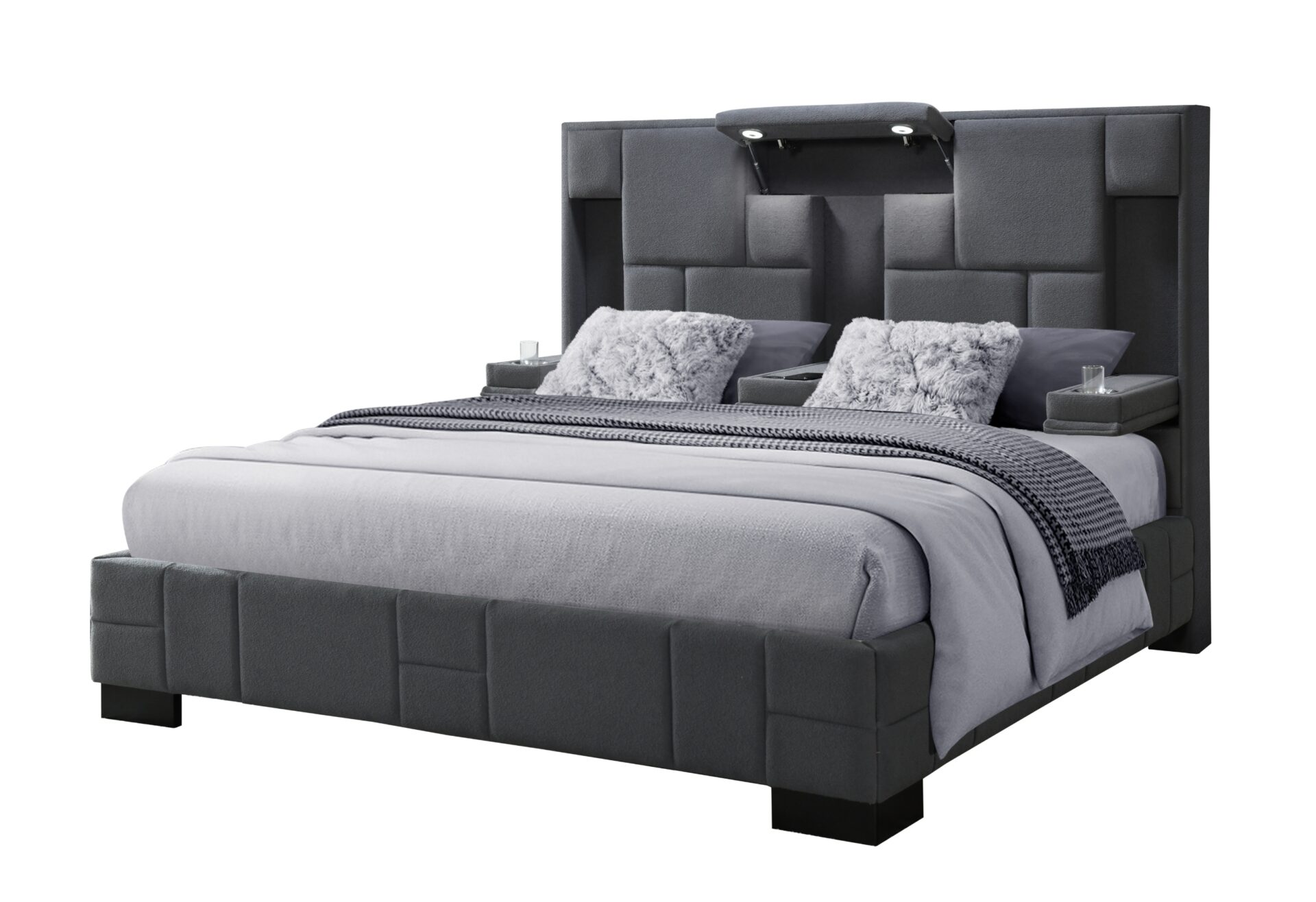 Oscar Bed with Wireless Charging, Dark Grey – view 4