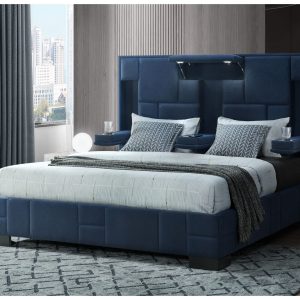 Oscar Bed with Wireless Charging, Navy Blue – view 1