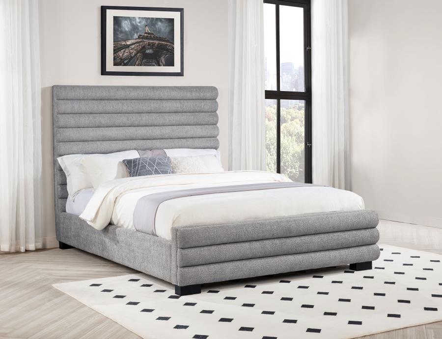 Patricia Bouclé Upholstered Bed, Grey – view 1
