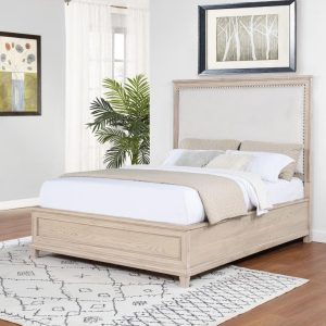 Pembroke Upholstered Panel Bed, Washed Oak – view 1