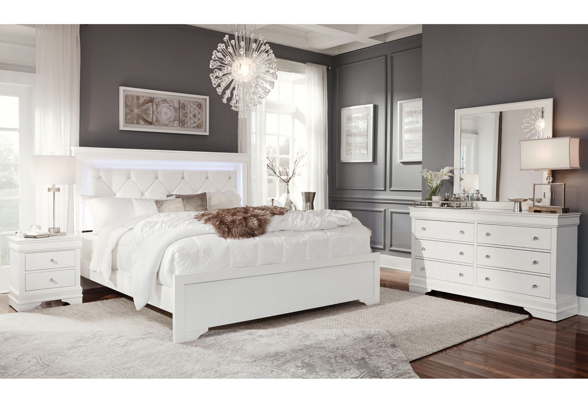 Pompei Bed with LED, Metallic White – view 4