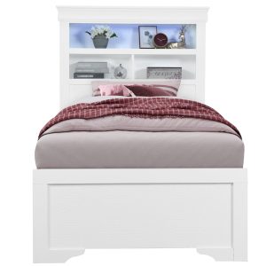 Pompei Bookcase Twin Bed with LED, Metallic White – view 1