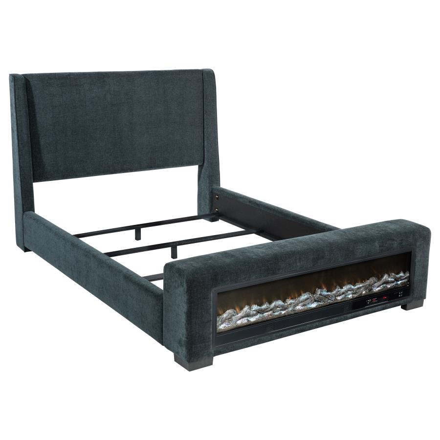 Preston Wingback Bed with Flame Light and Bluetooth Speaker, Dark Blue – view 2