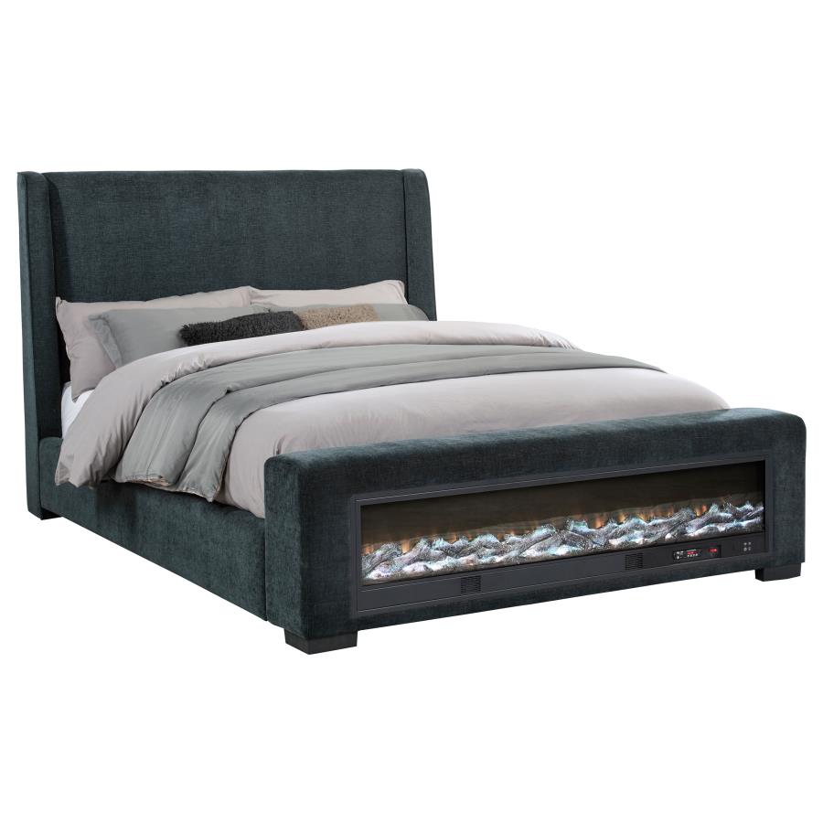 Preston Wingback Bed with Flame Light and Bluetooth Speaker, Dark Blue – view 3