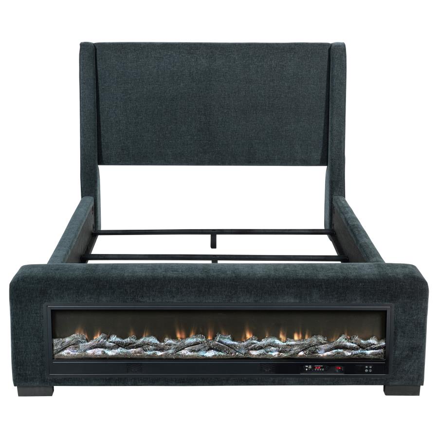 Preston Wingback Bed with Flame Light and Bluetooth Speaker, Dark Blue – view 4