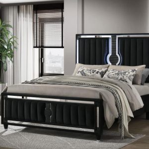 Ravenne Velvet Panel Bed with LED, Black – view 1