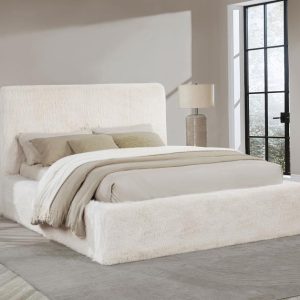Rebecca Faux Fur Upholstered Bed, Cream – view 1