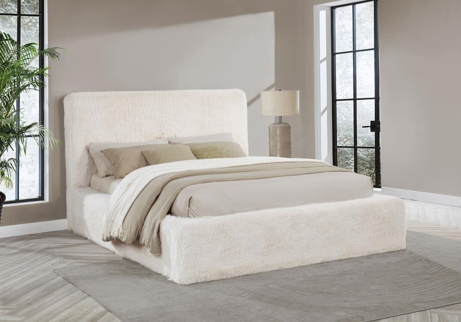 Rebecca Faux Fur Upholstered Bed, Cream – view 1