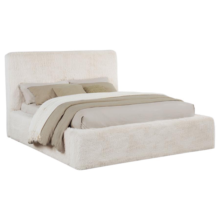Rebecca Faux Fur Upholstered Bed, Cream – view 3