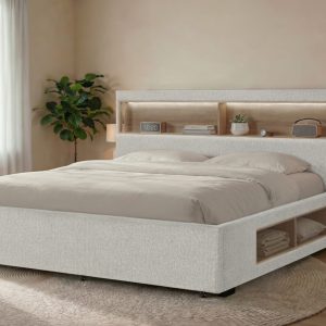Sadie Storage Bed with USB and LED, Beige – view 1