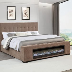Senna Bed with Flame Light and Bluetooth Speaker, Brown – view 1