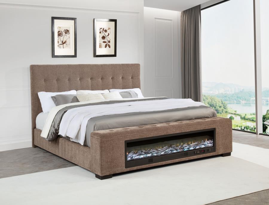 Senna Bed with Flame Light and Bluetooth Speaker, Brown – view 1