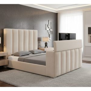 Serenity Bed with Speaker, TV Lift and Fireplace, Buff – view 1