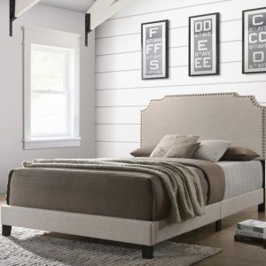 Tamarac Upholstered Panel Bed, Beige – view 1