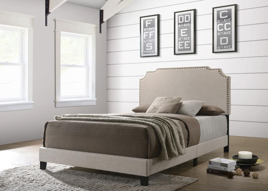 Tamarac Upholstered Panel Bed, Beige – view 1