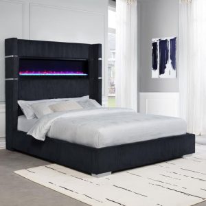 Tisdall Wingback Bed with Flame Light, Black – view 1