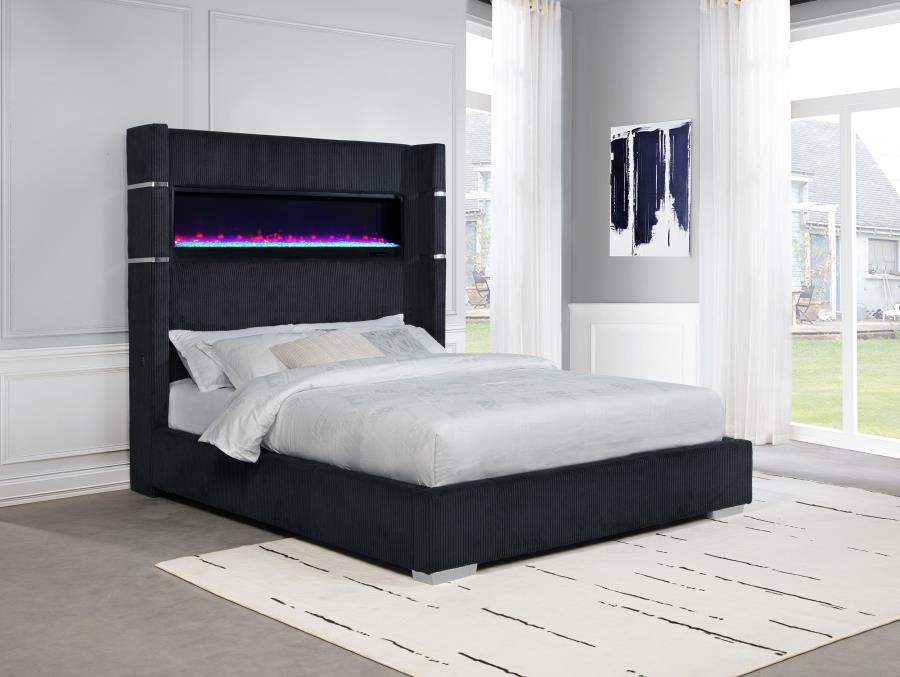 Tisdall Wingback Bed with Flame Light, Black – view 1