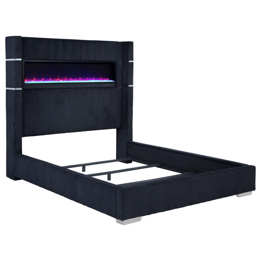 Tisdall Wingback Bed with Flame Light, Black – view 2