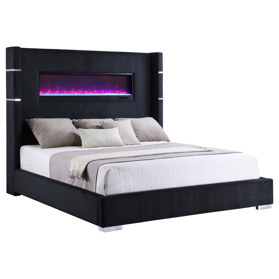 Tisdall Wingback Bed with Flame Light, Black – view 3