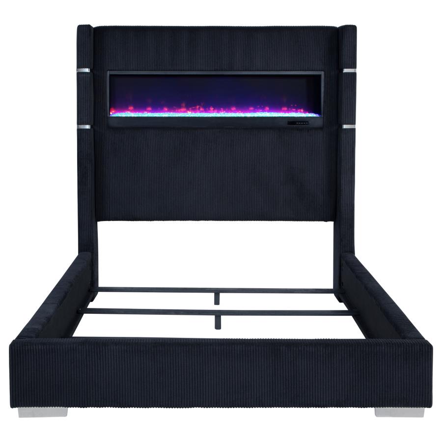 Tisdall Wingback Bed with Flame Light, Black – view 4