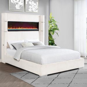Tisdall Wingback Bed with Flame Light, Cream – view 1