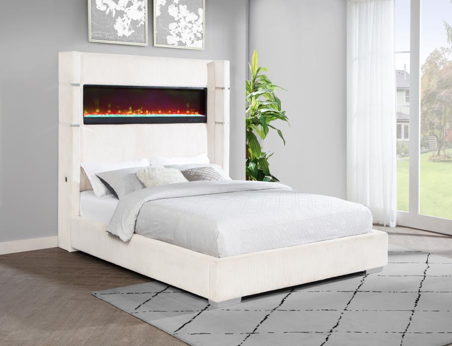 Tisdall Wingback Bed with Flame Light, Cream – view 1