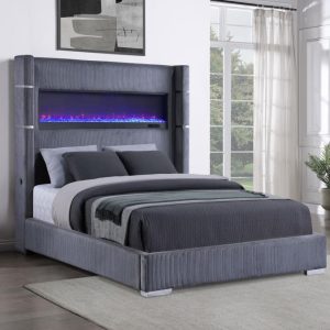 Tisdall Wingback Bed with Flame Light, Grey – view 1