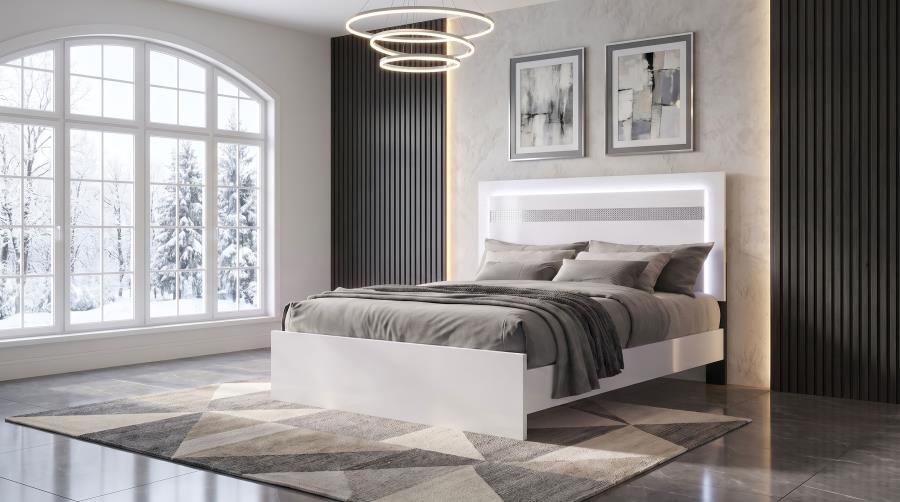 Viana Platform Bed with LED, White High Gloss – view 1