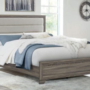 Wright Upholstered Bed, Brown Oak – view 1
