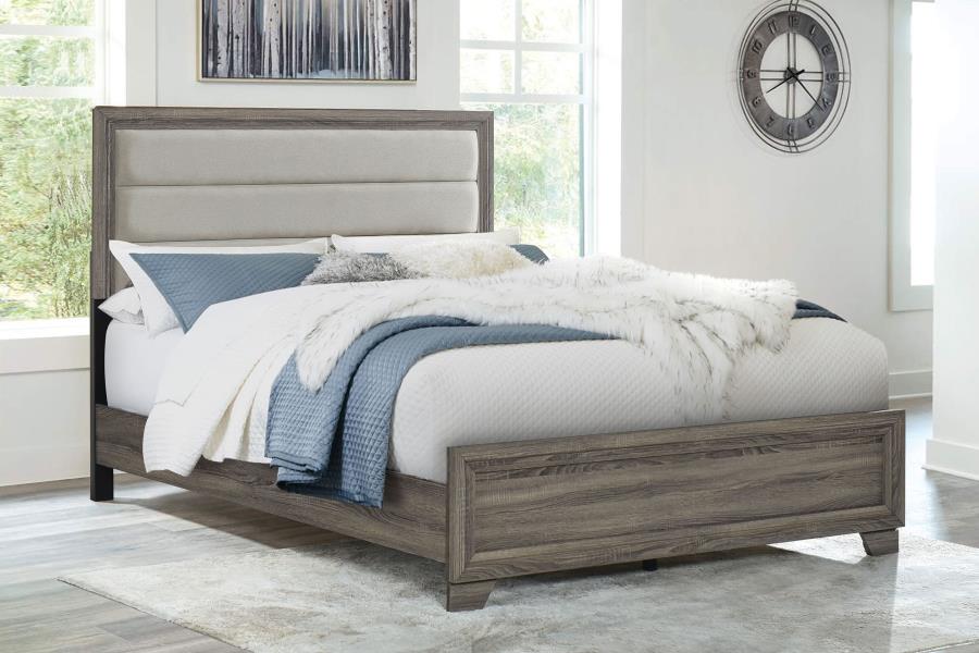 Wright Upholstered Bed, Brown Oak – view 1